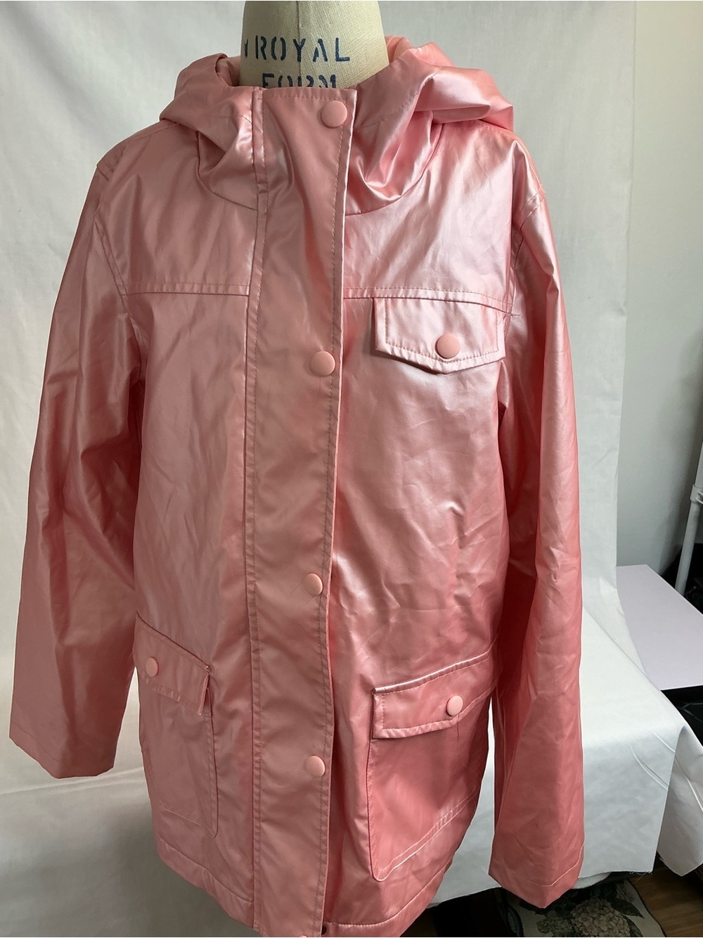 2088 - Joe Fresh Shiny Pink Hooded Raincoat - Picture 2 of 5